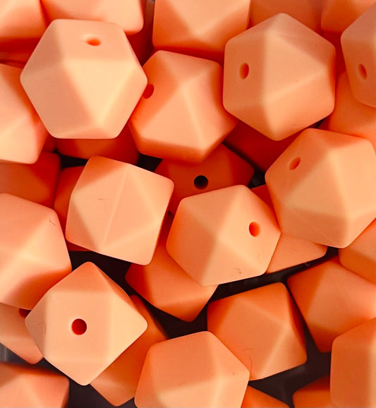 14mm Peach Hexagon Beads